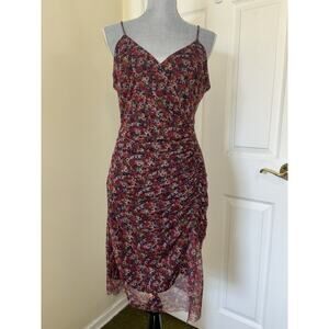 NWOT BCBGeneration Floral Rouched Slinky Mesh Midi Dress 12 Dark Romantic